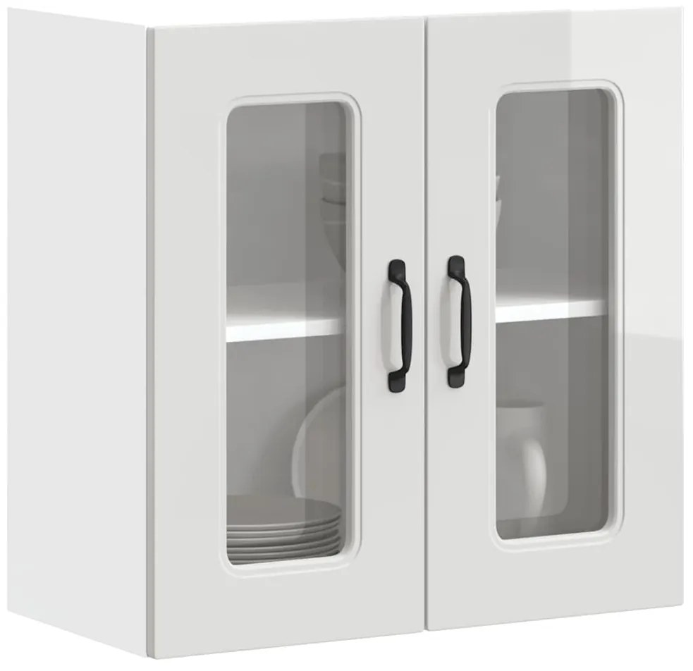 vidaXL Armário parede de cozinha porta vidro Kalmar branco alto brilho