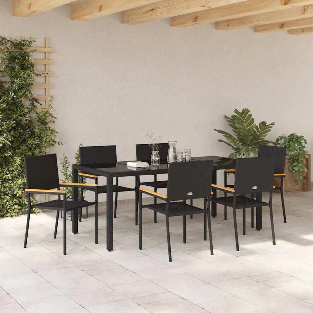 Conjunto de Jantar vidaXL de 7 Peças Preto Poliratan