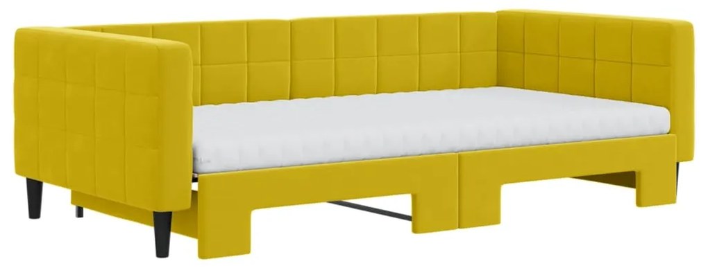 Sofá-cama com gavetão e colchões 100x200 cm veludo amarelo