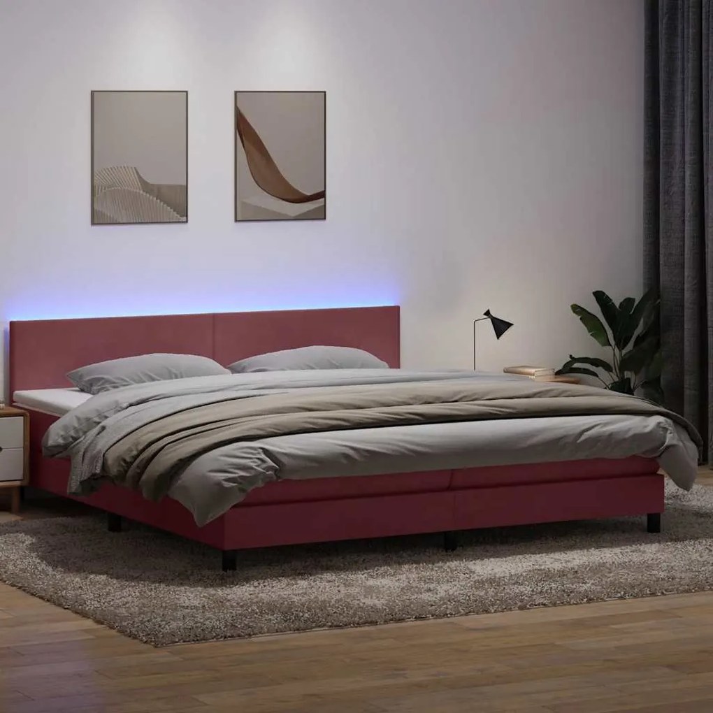 vidaXL Cama box spring c/ colchão e LED 180x210 cm veludo Rosa