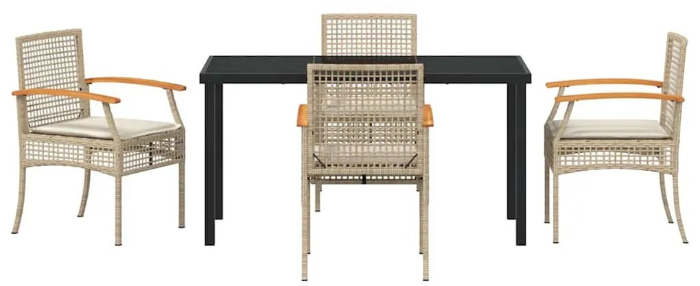 Conjunto de Jantar de Jardim 5 Peças com Almofadas de Rattan Sintético