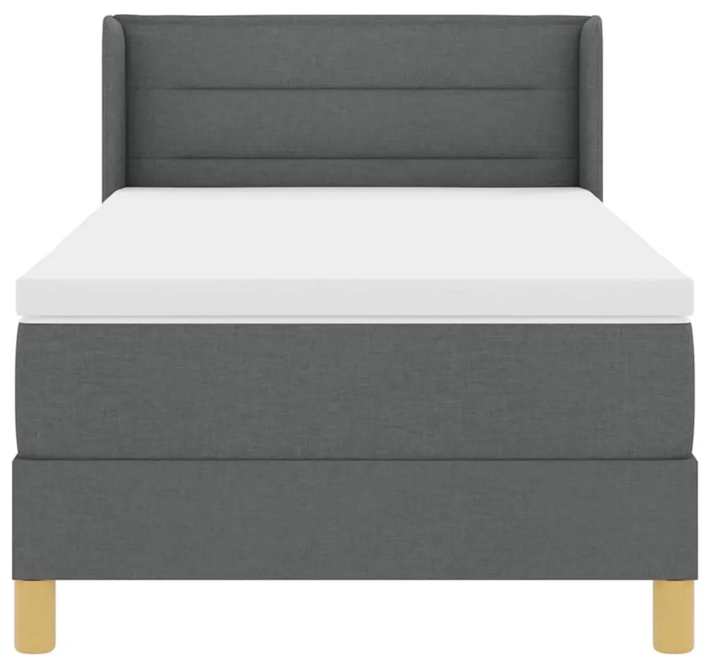 Cama Box Spring com Colchão Cinza Escuro, 90 x 190 cm, Têxtil