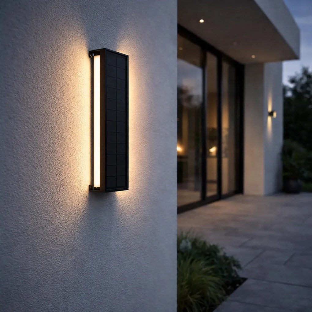 Candeeiro de Parede Exterior Preto 30 cm com LED Dimerizável em 4 Passos com Energia Solar - Serena