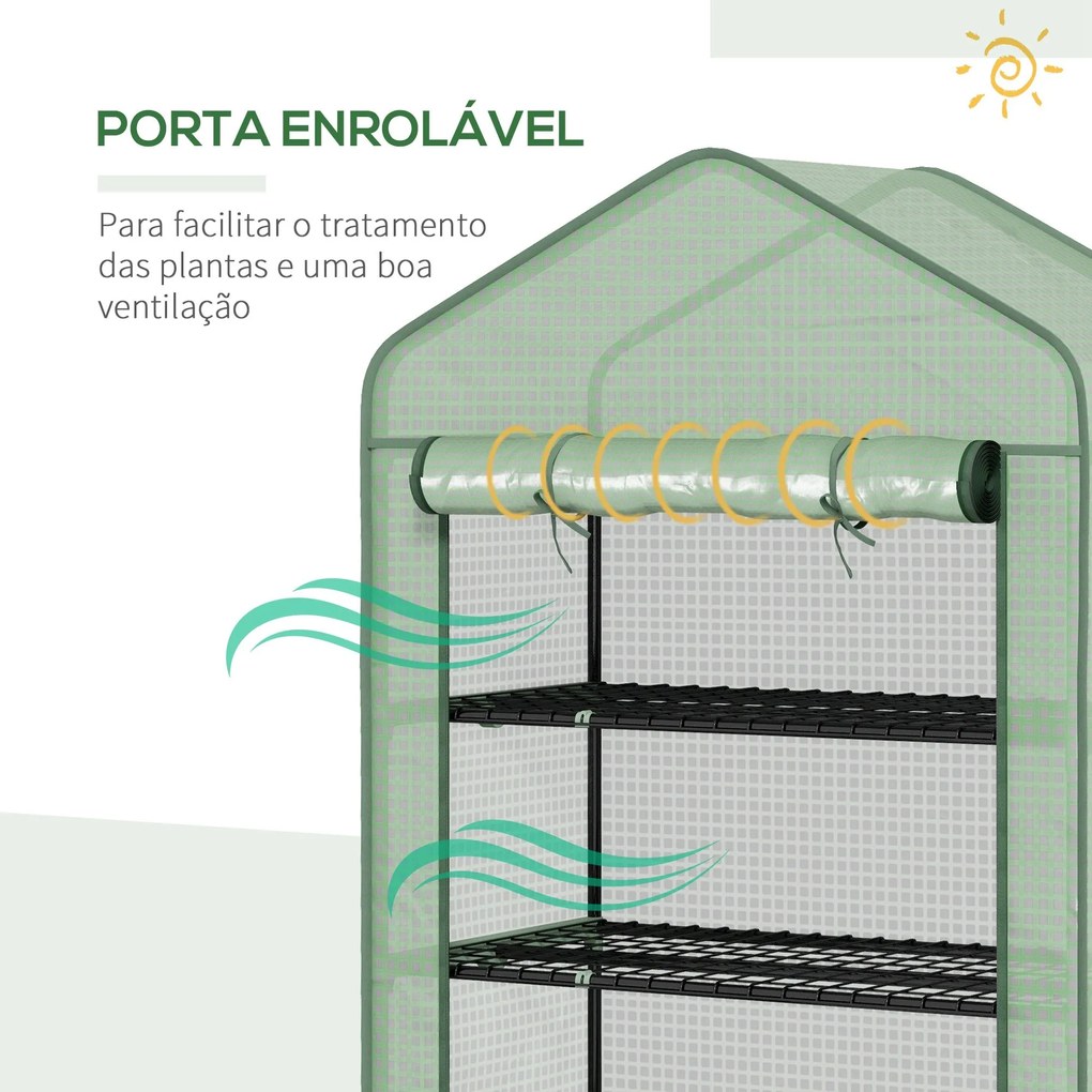 Outsunny Estufa de Jardim de 5 Prateleiras Estufa Resistente com 1 Por