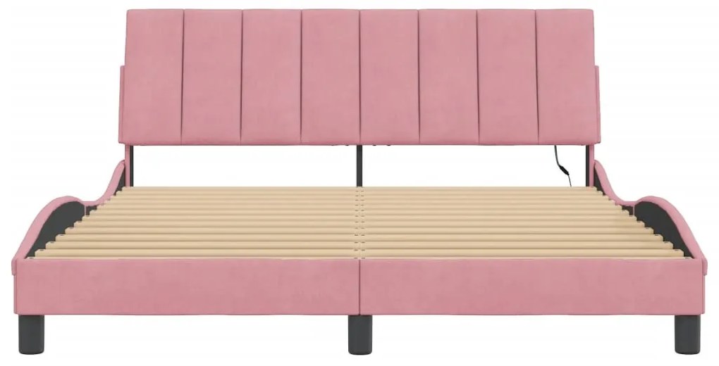 Estrutura de cama c/ luzes LED 160x200 cm veludo rosa