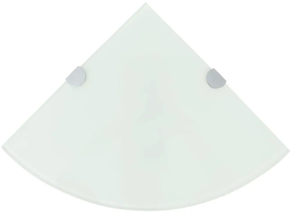 Prateleira canto, suportes cromados, vidro branco 25x25cm