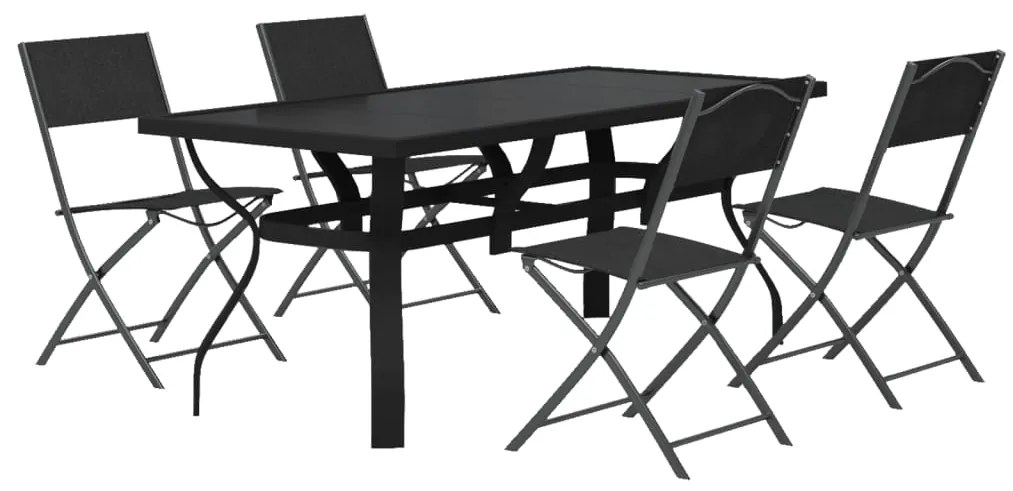 5 pcs conjunto de jantar para jardim cinzento e preto