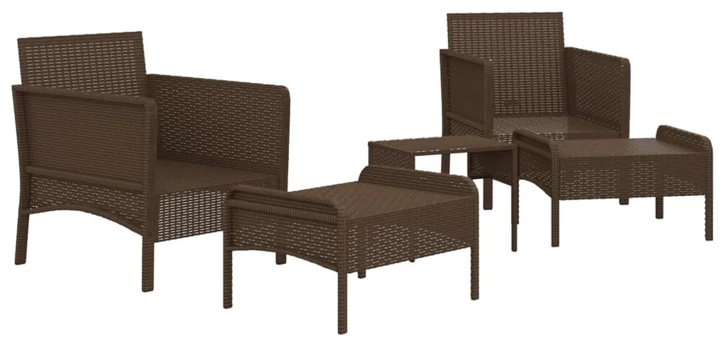 5 pcs conjunto lounge jardim c/ almofadões vime PE castanho