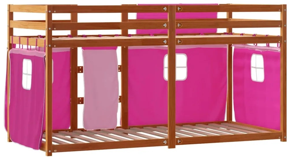 Beliche com cortinas 90x200 cm madeira de pinho maciça rosa