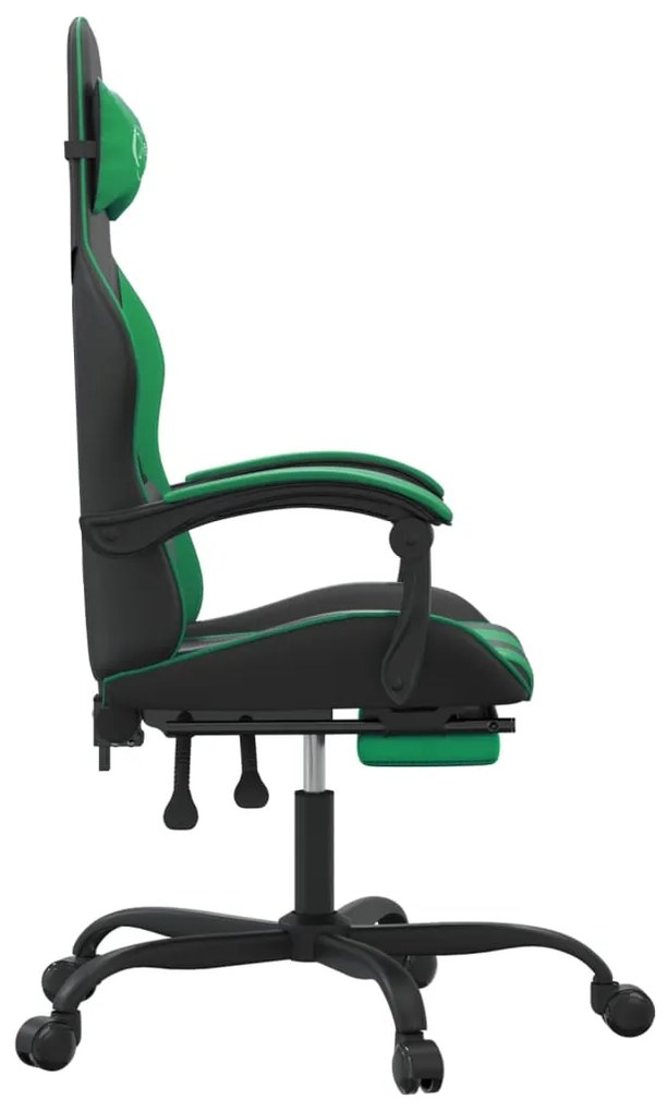 Cadeira gaming giratória c/ apoio pés couro artif. preto/verde