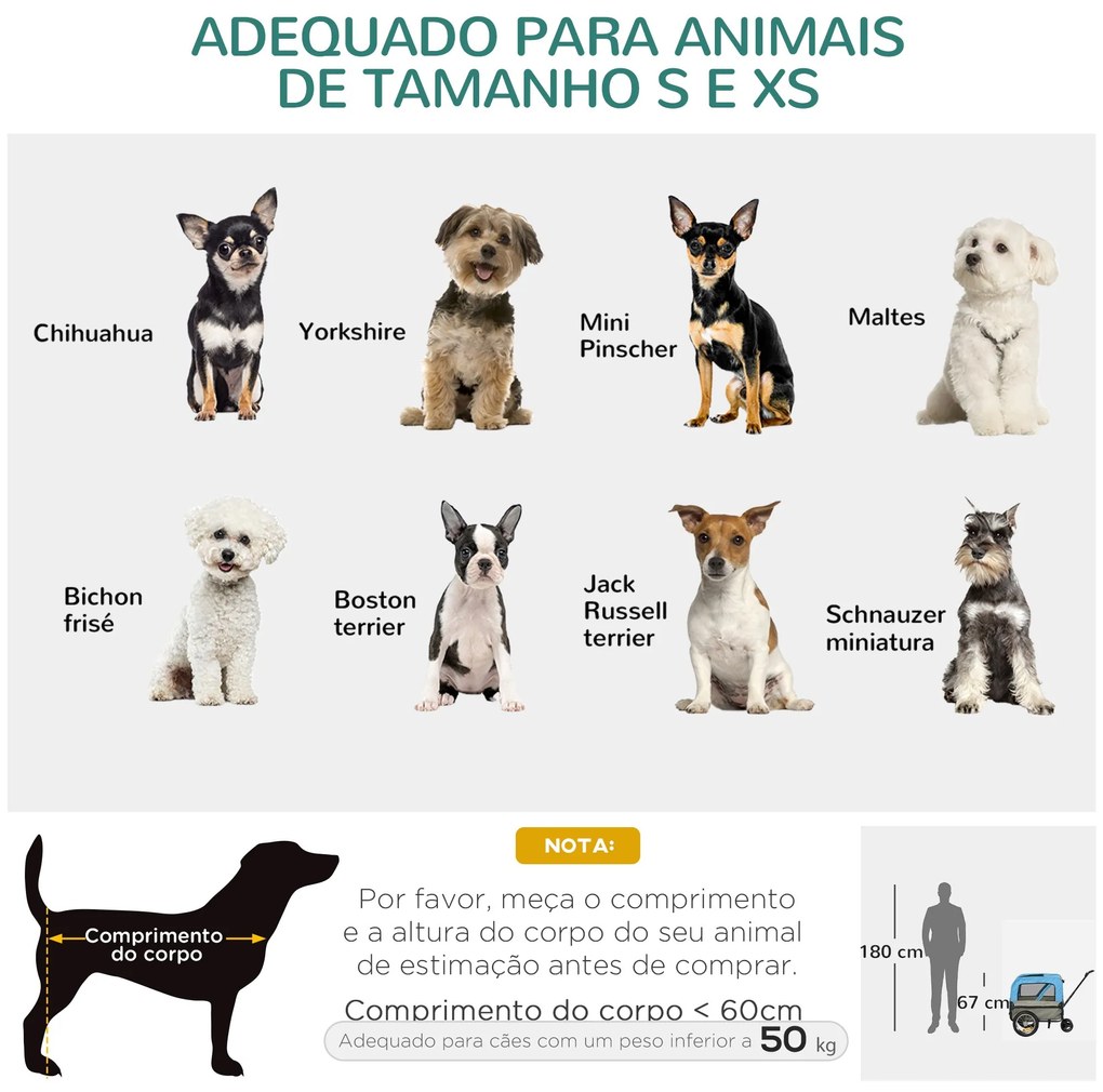 PawHut Reboque de Bicicleta para Cães 2 em 1 Carrinho para Animais de