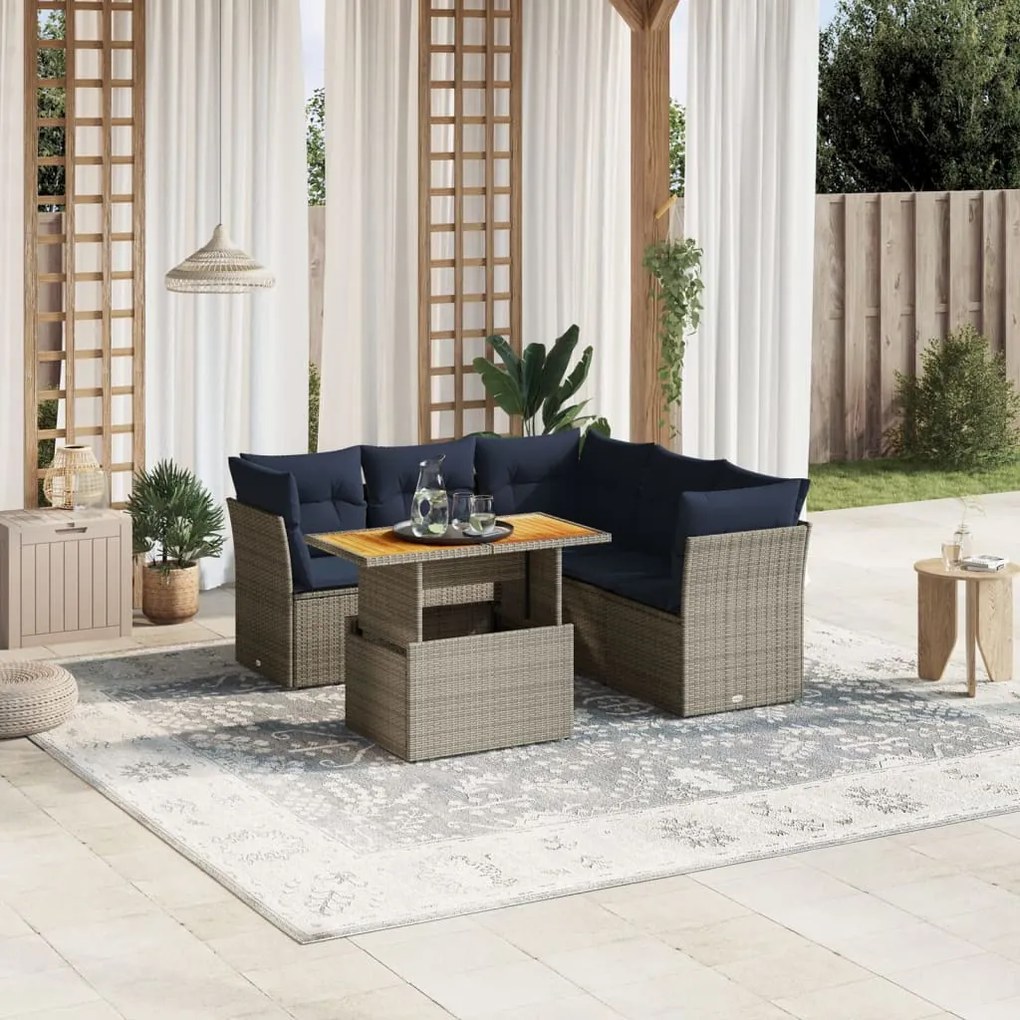 vidaXL 5 pcs conjunto sofás p/ jardim c/ almofadões vime PE cinzento