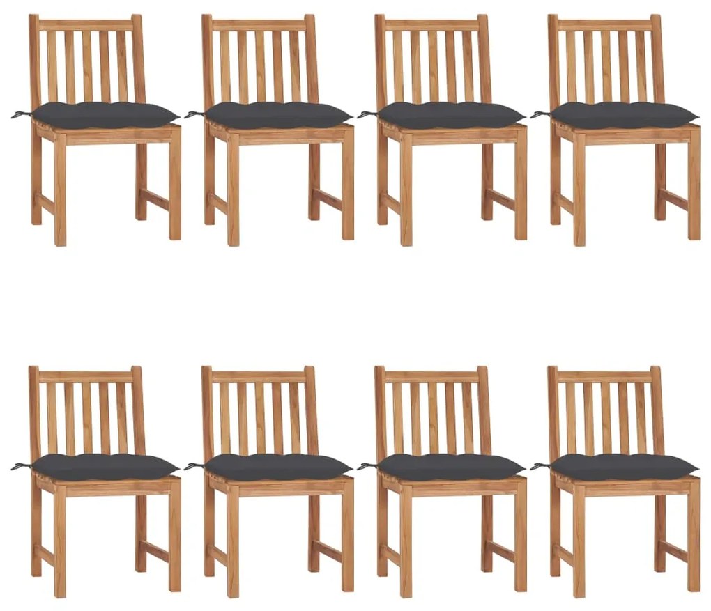 vidaXL Cadeiras de jardim 8 pcs c/ almofadões madeira de teca maciça