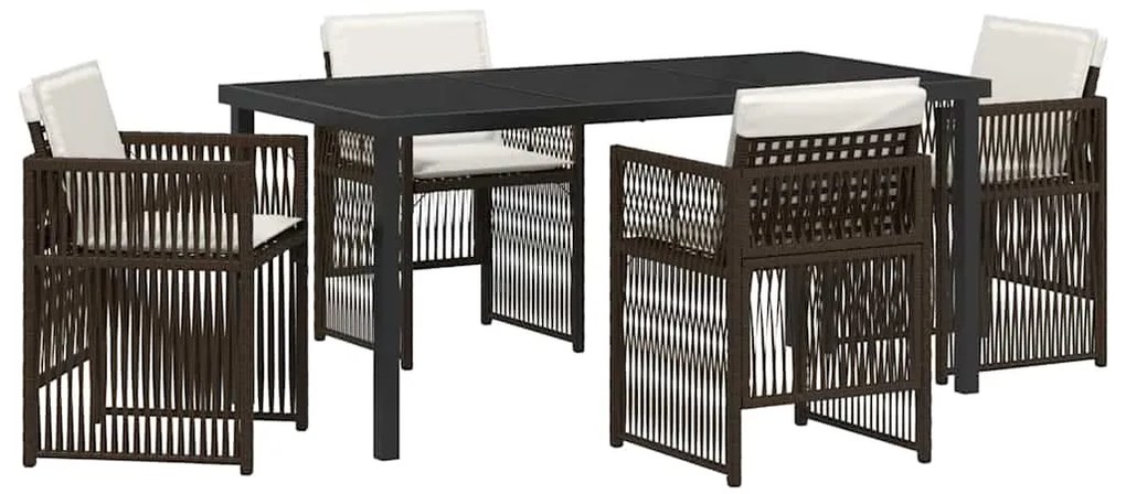 Conjunto de Jantar para Jardim 5 Peças com Almofadas Castanhas em Ratt
