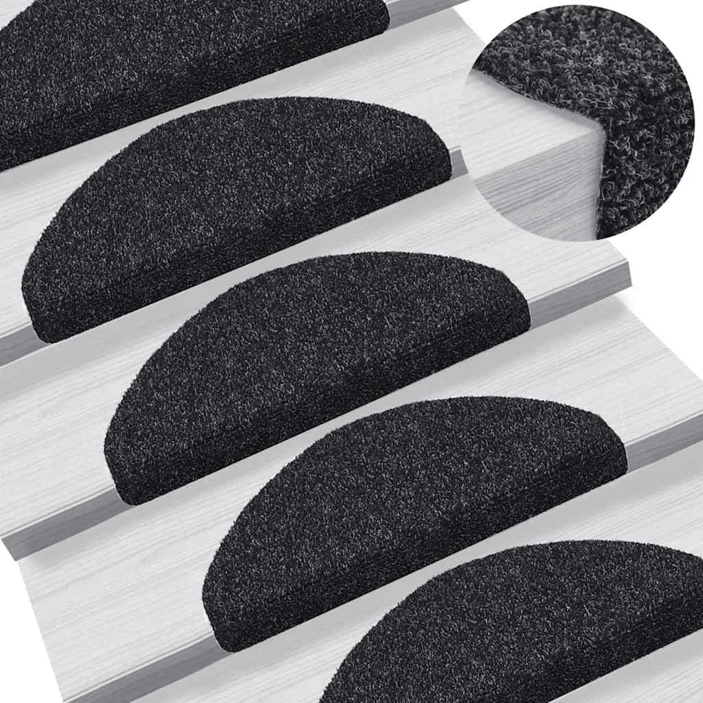 Tapetes de escada autoadesivos 30 pcs 65x21x4 cm preto