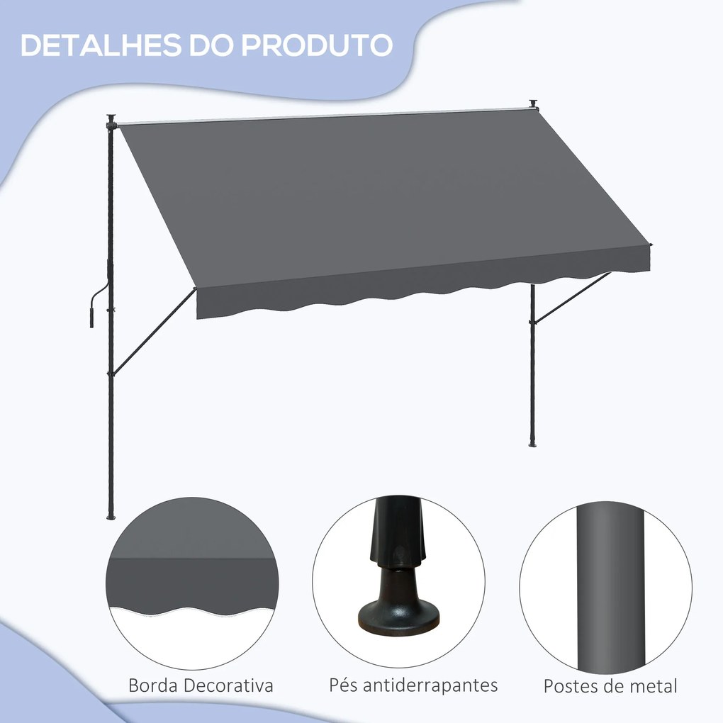 Outsunny Toldo Manual Retrátil 300x170x200-290cm Toldo Ajustável com Manivela Proteção Solar UV40+ para Varanda Jardim Cinza