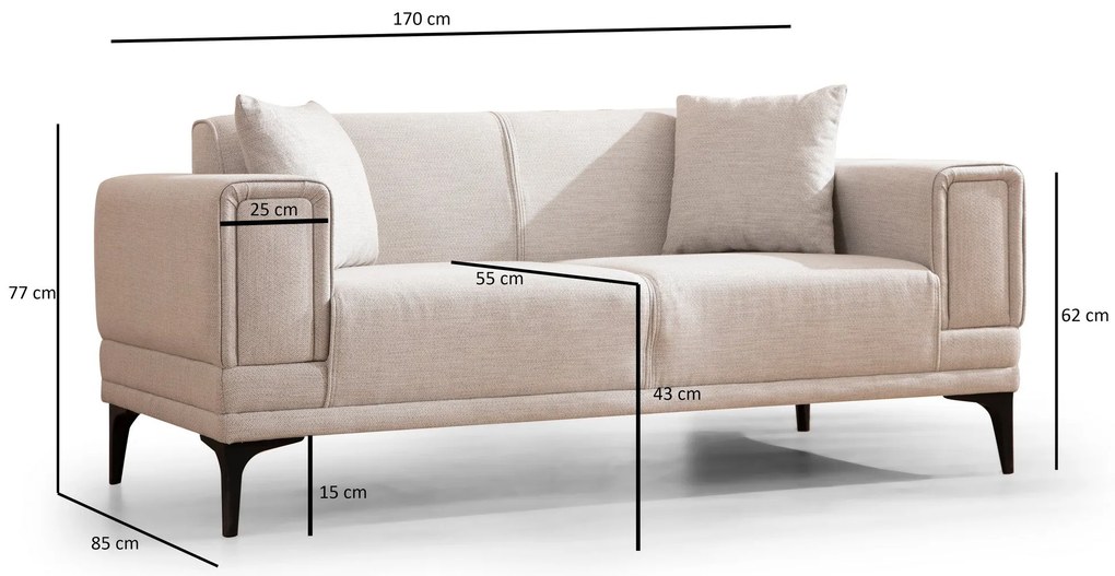 Sofá de 2 Lugares Horizon – Ecru – 170 x 85 x 77 cm