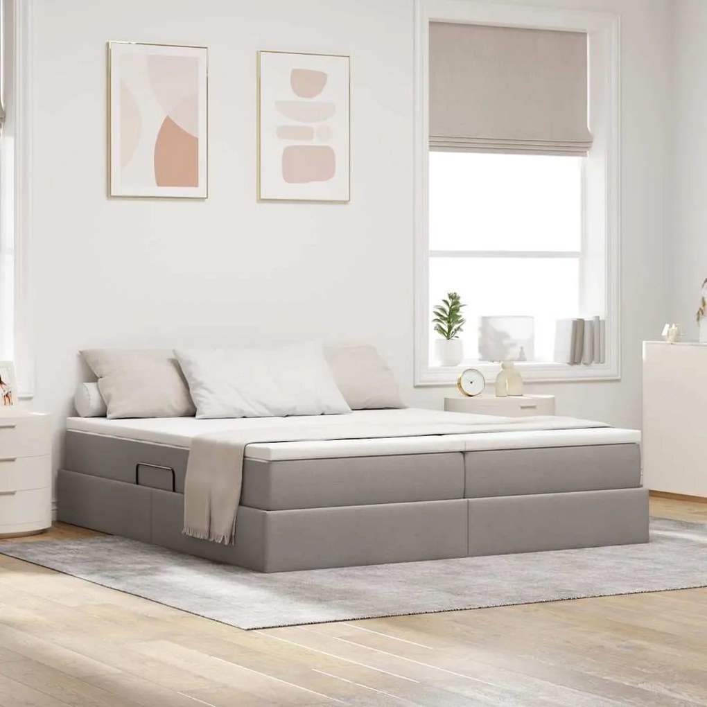 vidaXL Cama com arrumação e colchão Cinzento-acastanhado 200 x 200 cm