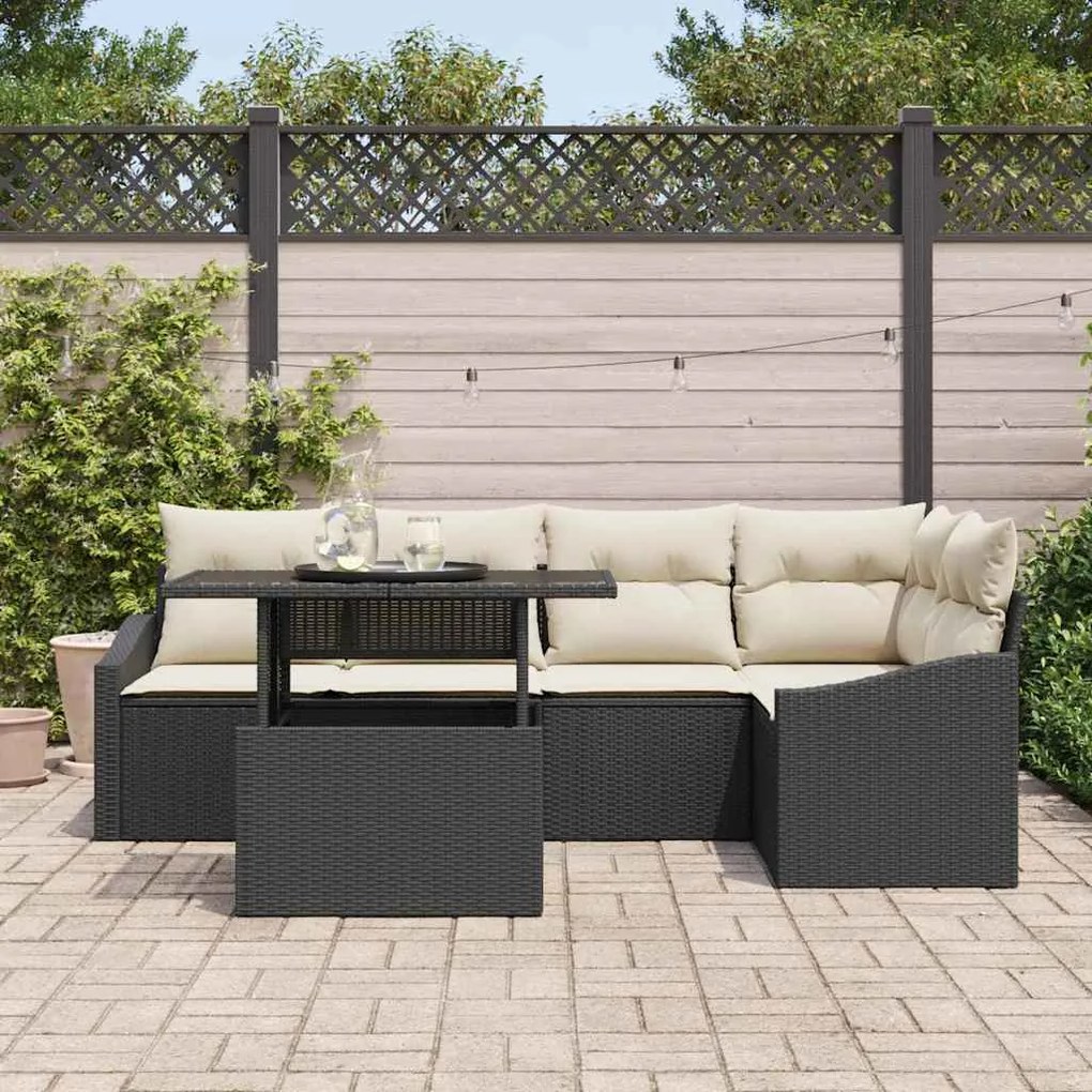 Conjunto de Sofá de Jardim com 6 Peças e Almofadas Preto em Rattan Sin