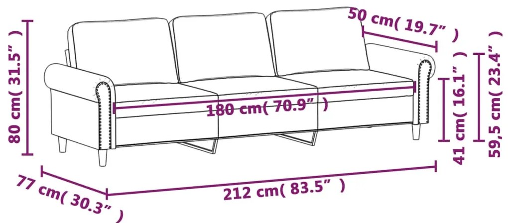Sofá de 3 lugares 180 cm veludo cinza-escuro