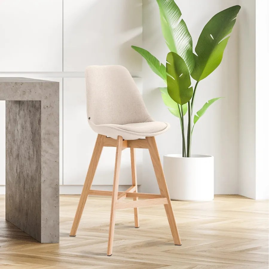 Banco de bar Cannes em tecido e com estrutura de Cor Natural 48 x 112 x 56 cm Creme