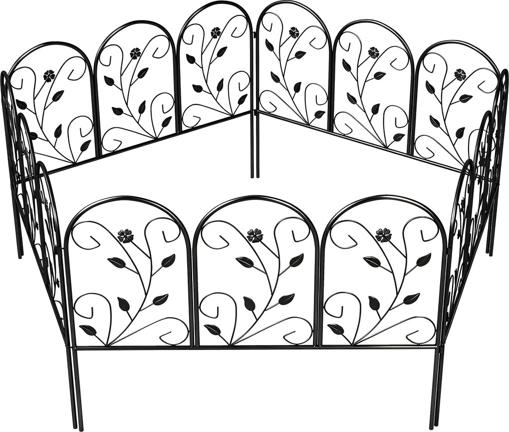 Outsunny Cerca de Jardim em Metal 80 x 60 cm - Conjunto Decorativo de Grade com Base para Jardim, Canteiros de Flores, Barreira para Animais, Preto | Aosom Portugal