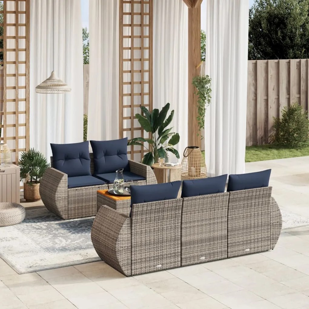 vidaXL 6 pcs conjunto sofás p/ jardim c/ almofadões vime PE cinzento