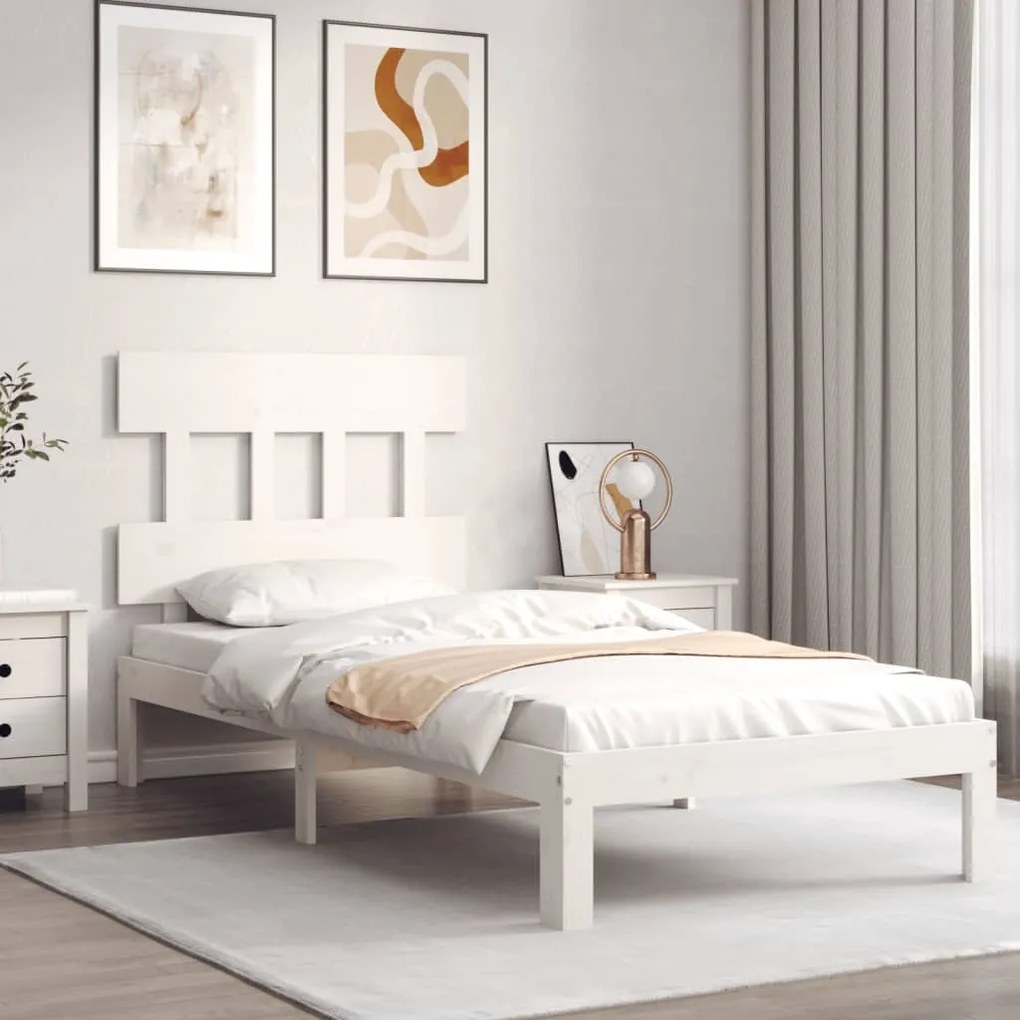Cama sem colchão 90x200 cm madeira de pinho maciça branco