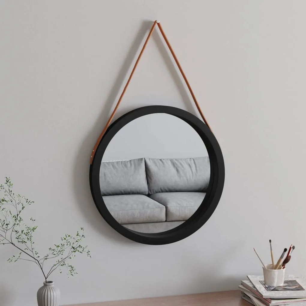 vidaXL Espelho de parede com alça Ø 55 cm preto