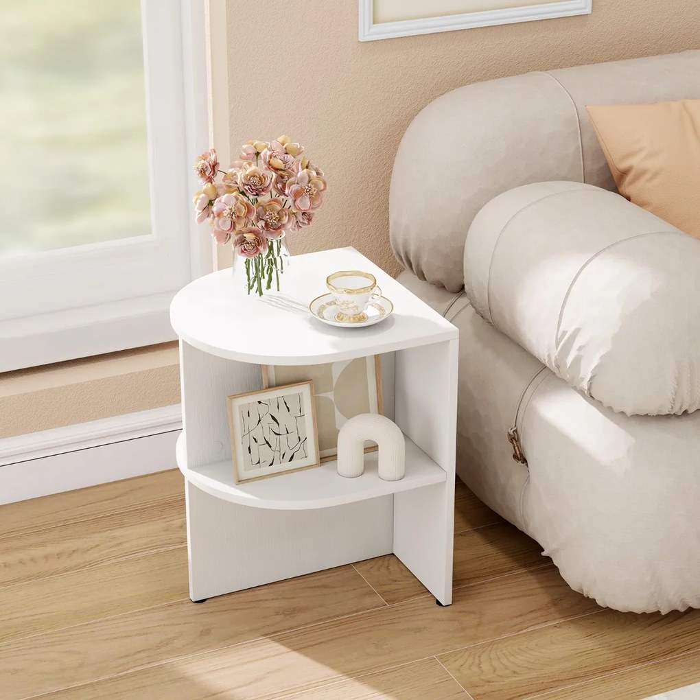 Mesa de cabeceira 38 x 38 x 48,5 cm com 2 níveis, prateleiras abertas branca