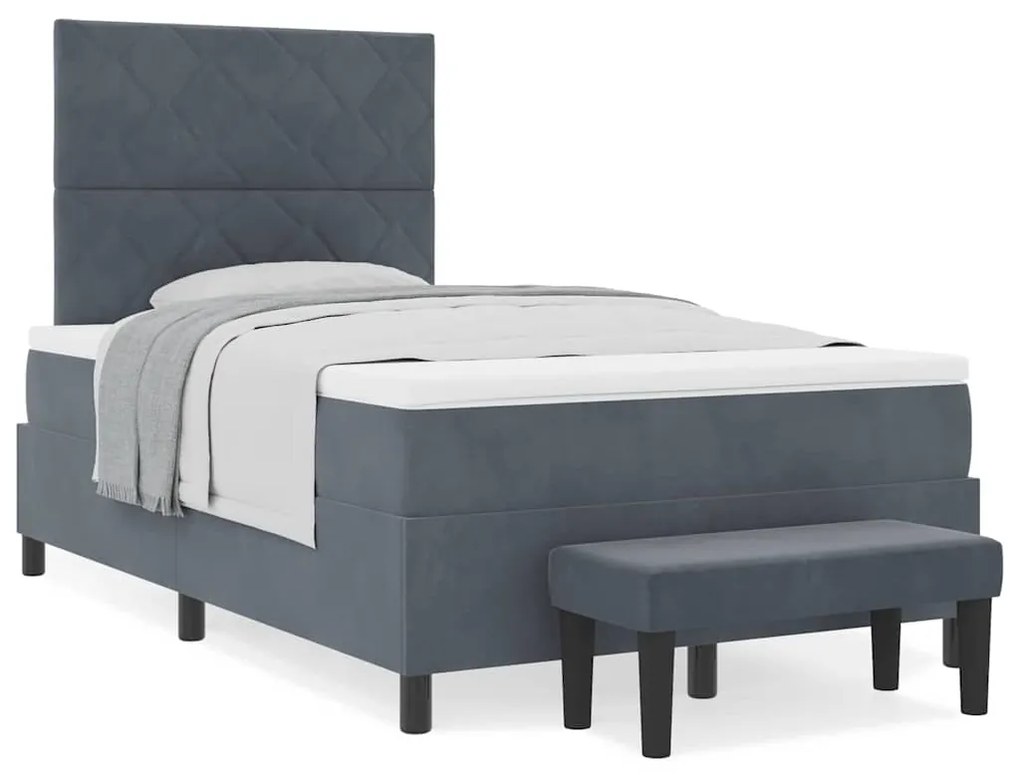 Cama Box Spring com Colchão &amp; Banco Cinza Escuro 120x190 cm Veludo