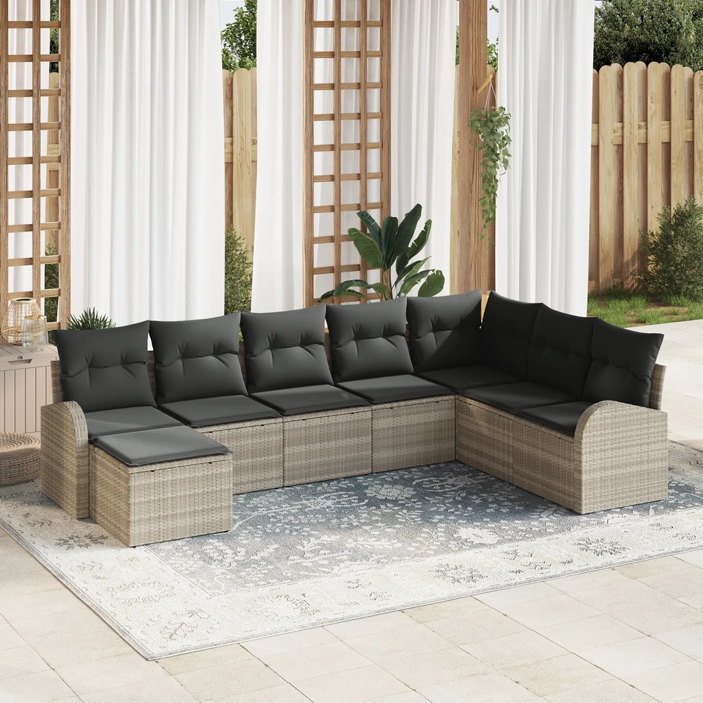 Conjunto de Sofás de Jardim vidaXL 8 Peças com Almofadas Cinza Claro R