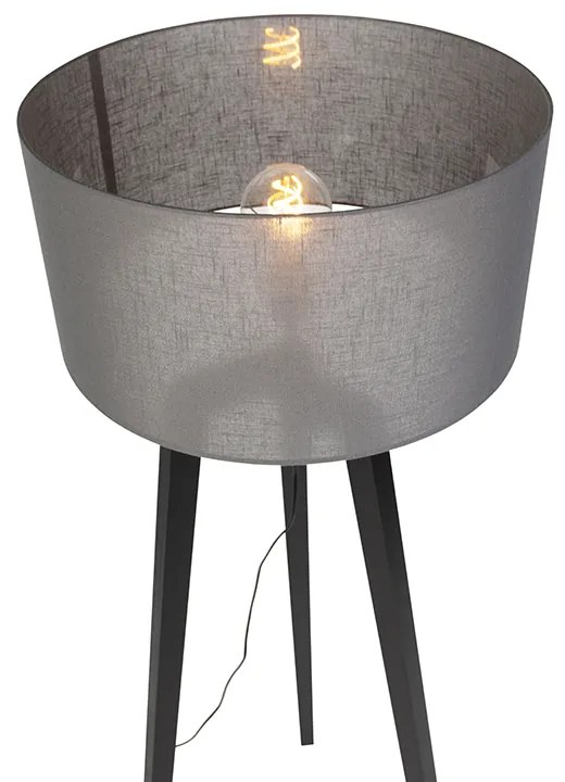 Candeeiro de pé tripé preto em madeira com cúpula cinzenta 50 cm - Puros Moderno