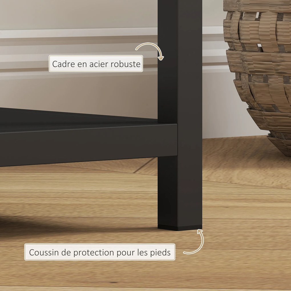 Mesa consola estreito 110 x 30 x 75 cm com 4 prateleiras, estilo industrial, estrutura em aço, preta