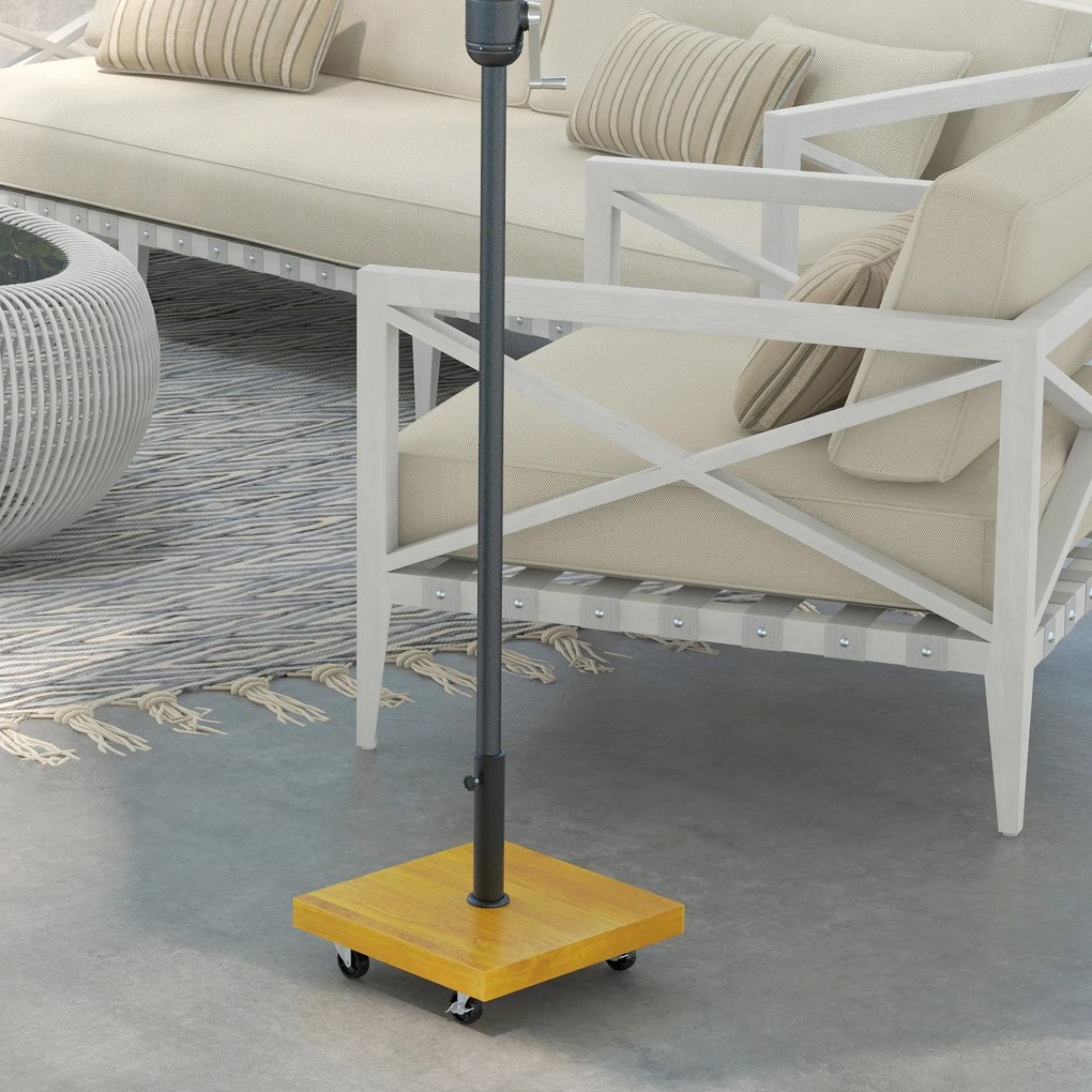 Base para guarda-sol 45 C x 45 L x 36,5 A cm base de lastro com peso líquido de 25 kg em metal e 4 rodas preto e efeito madeira