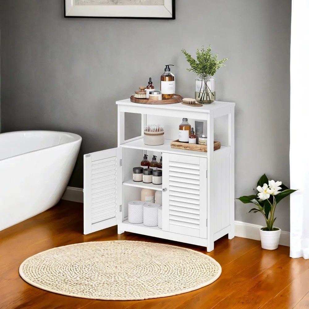Armário de casa de banho 30 x 60 x 80 cm, portas com ripas Branco