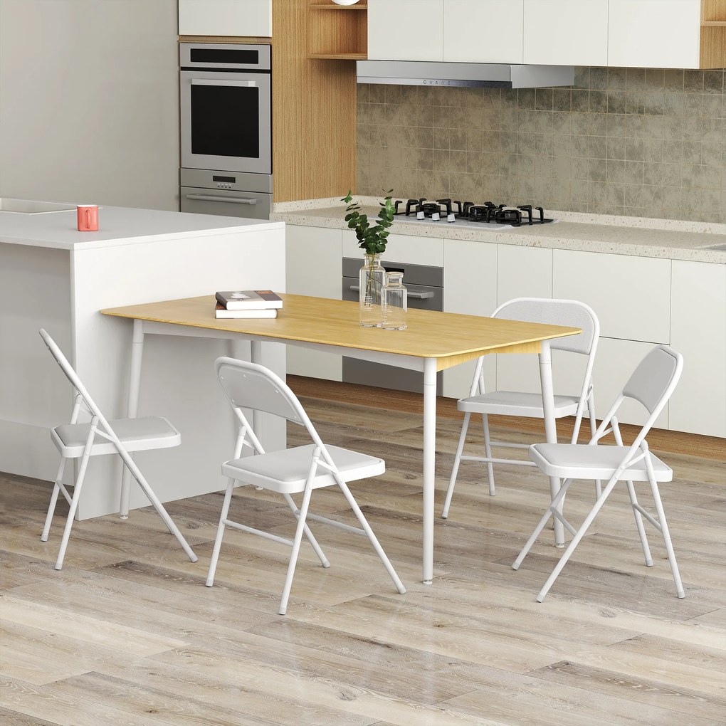 Conjunto de 4 cadeiras dobráveis (MESA NÃO INCLUIDA), cadeiras de jantar portáteis, estrutura em aço, 45 x 46 x 78 cm, branco