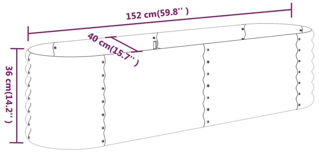 Canteiro elevado jardim 152x40x36 cm aço revestido a pó verde