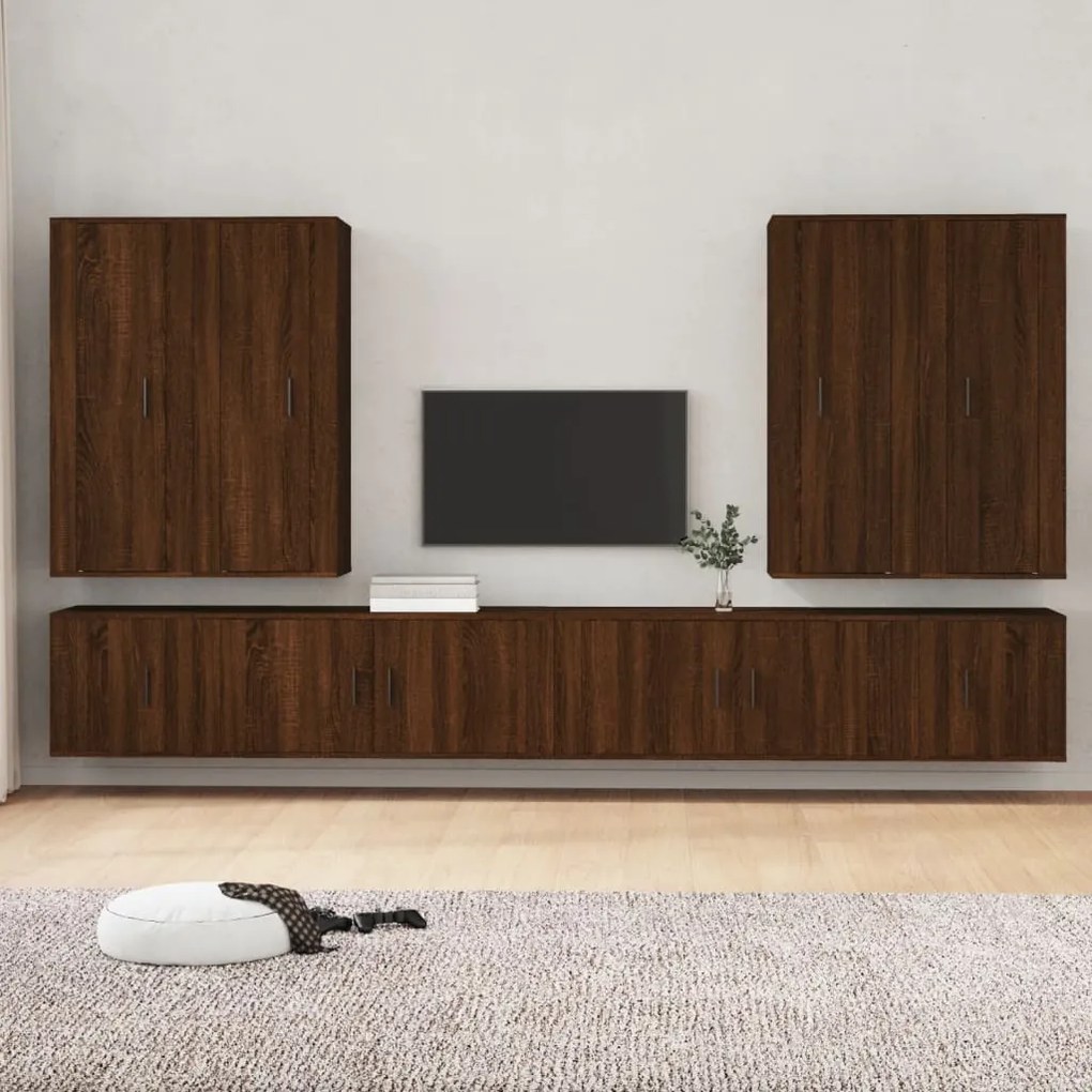 vidaXL Conjunto móveis de TV 8pcs madeira processada carvalho castanho