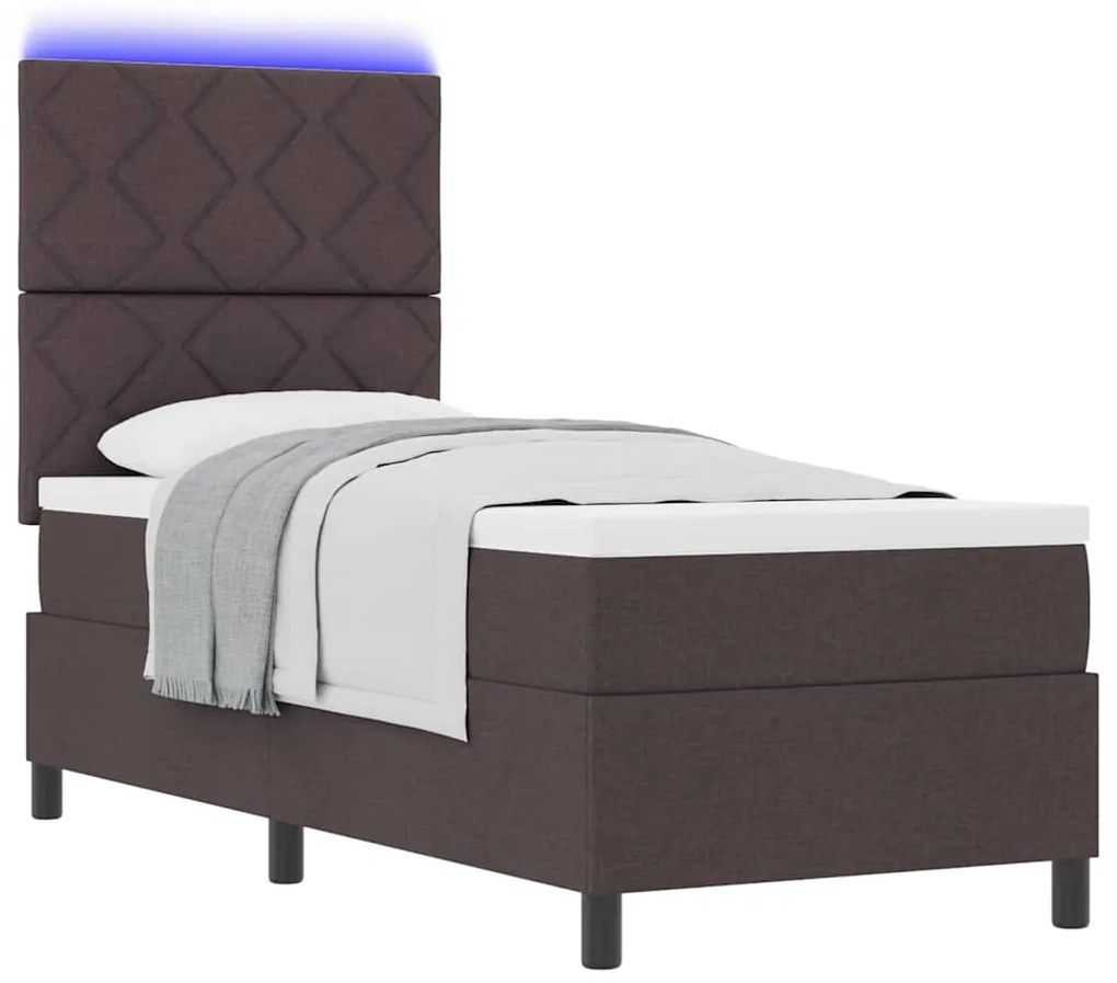 Cama Box com Colchão e Luz LED, Marrom Escuro, 80 x 200 cm, Estrutura