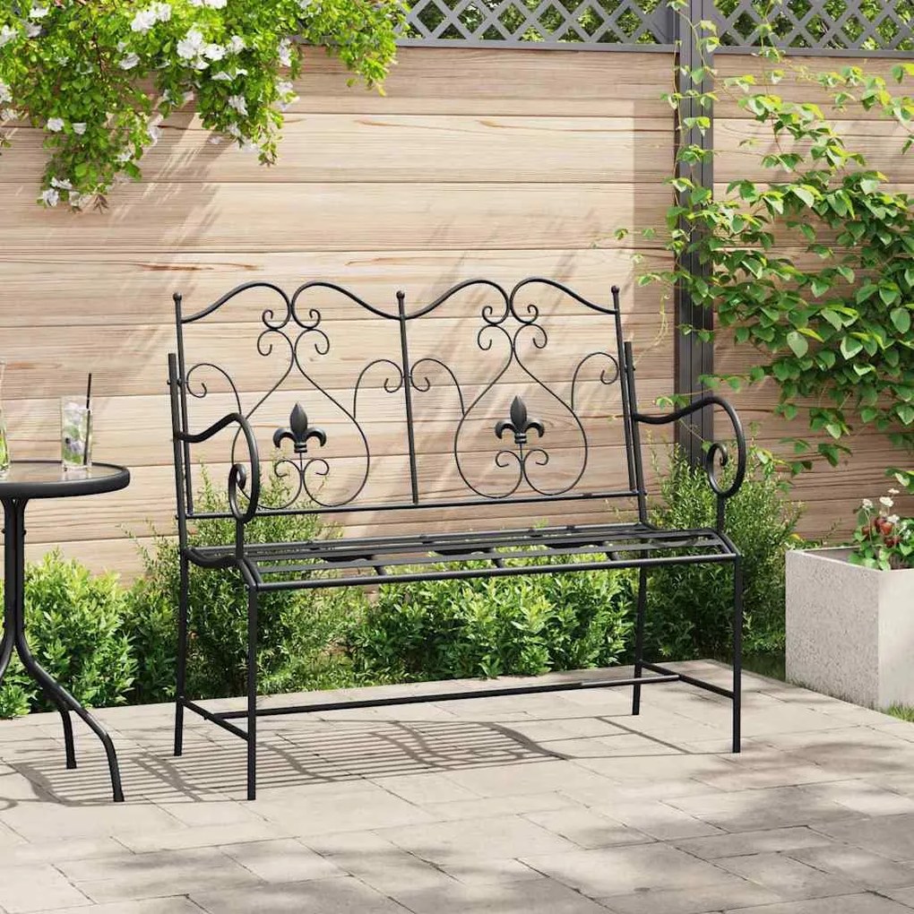 vidaXL Banca de Jardim com design de ripas, preta, 104 cm em aço.