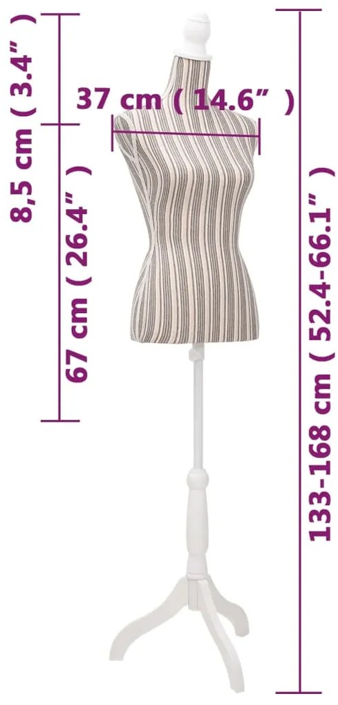 Busto manequim de senhora linho com riscas