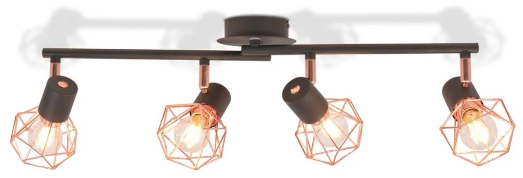 Candeeiro de teto com 4 focos E14 preto e cobre