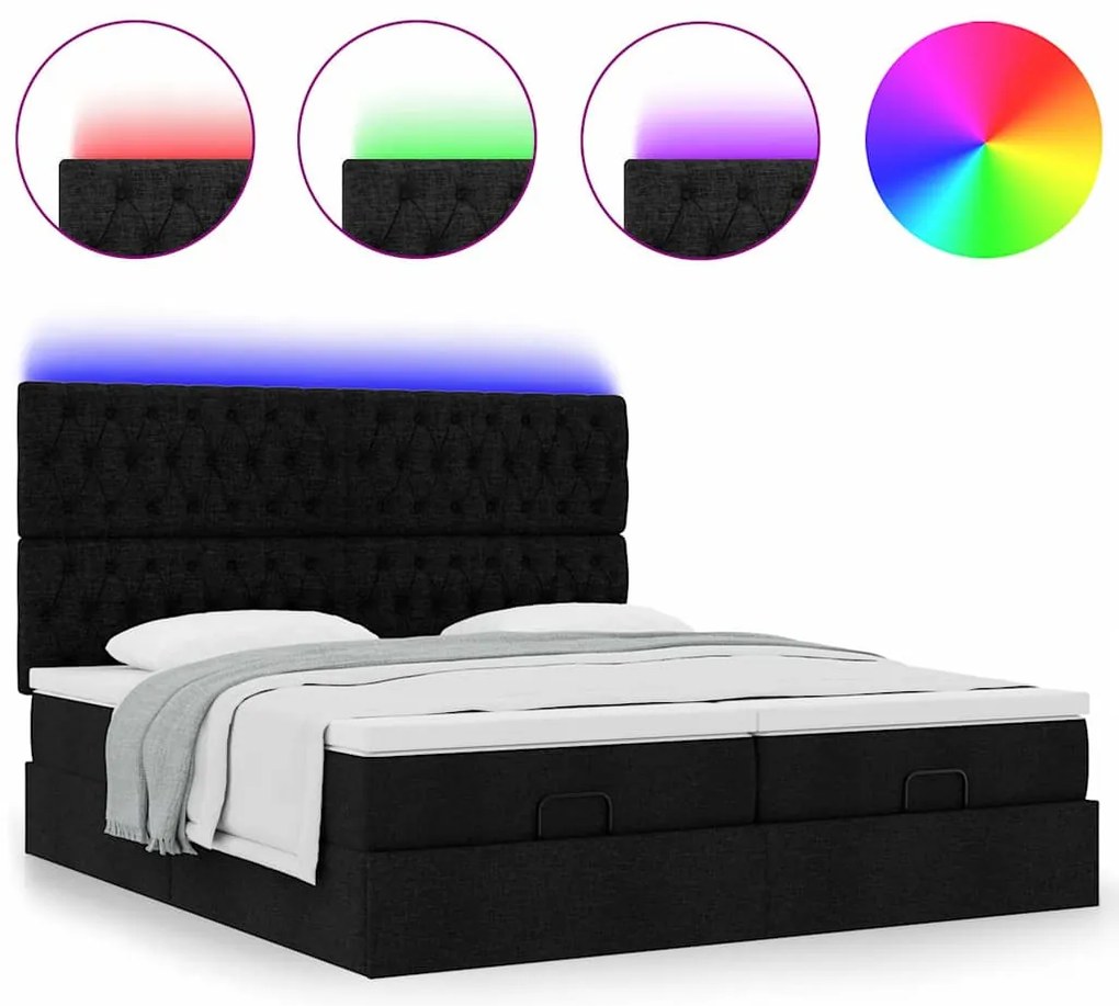 63 / 5,000vidaXL Estrutura de cama otomana com colchões tecido preto
