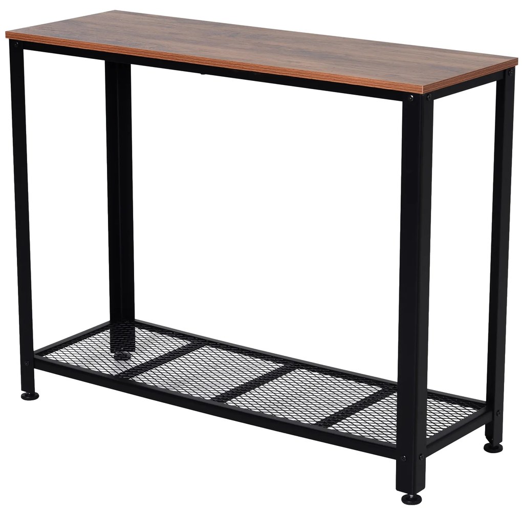 HOMCOM Mesa Consola Industrial Mesa de Entrada com Prateleira Inferior de Malha Metálica Carga 30 kg 101x35x80cm Marrom e Preto