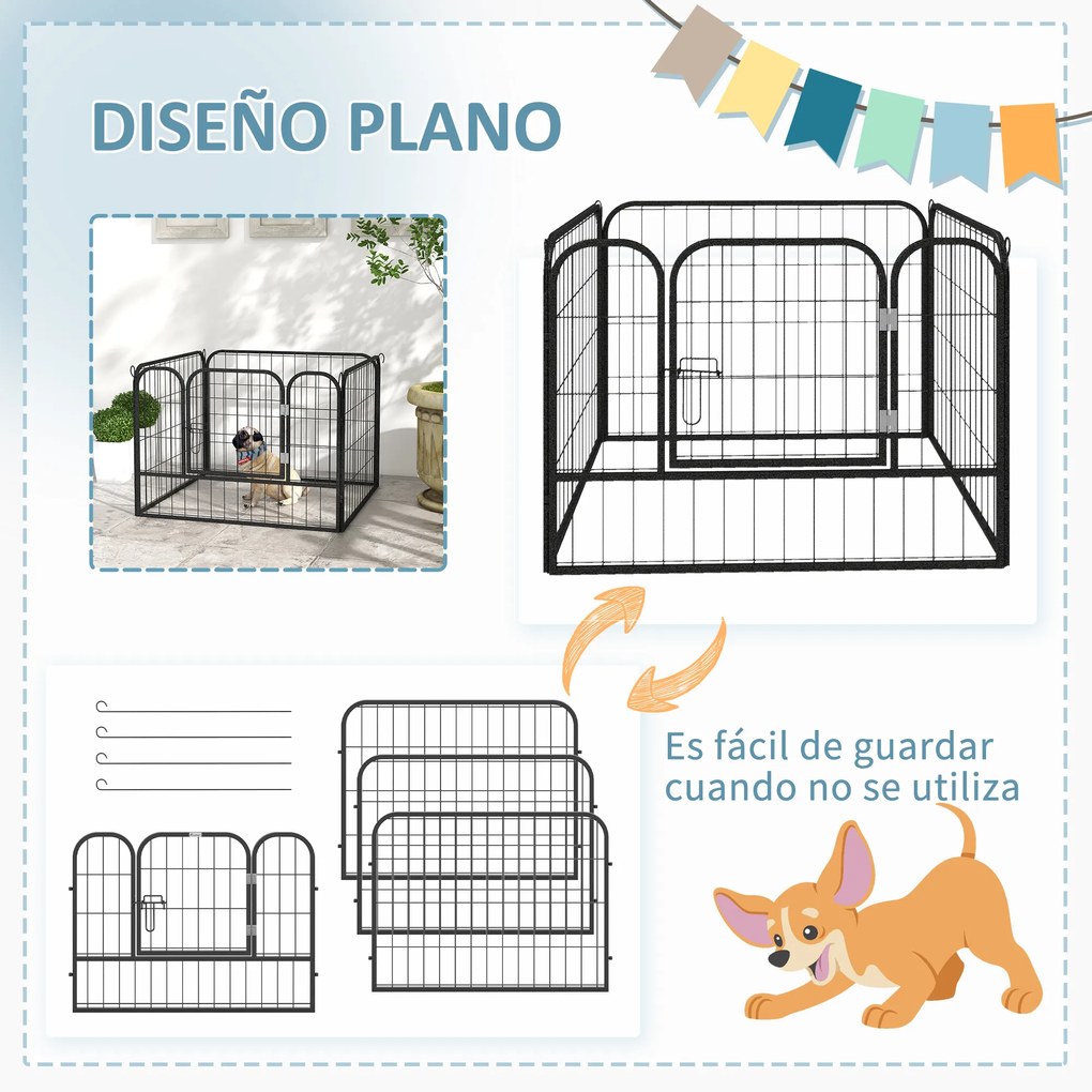 PawHut Parque para Cães com 4 Painéis Parque para Animais de Estimação Dobrável 82x82x60cm com Porta e Fechadura para Exterior e Interior Cinza