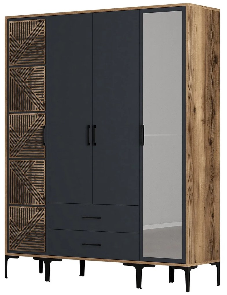 Roupeiro Kumsal PTR – Nogueira/Antracite – 160x47,5x201,4 cm