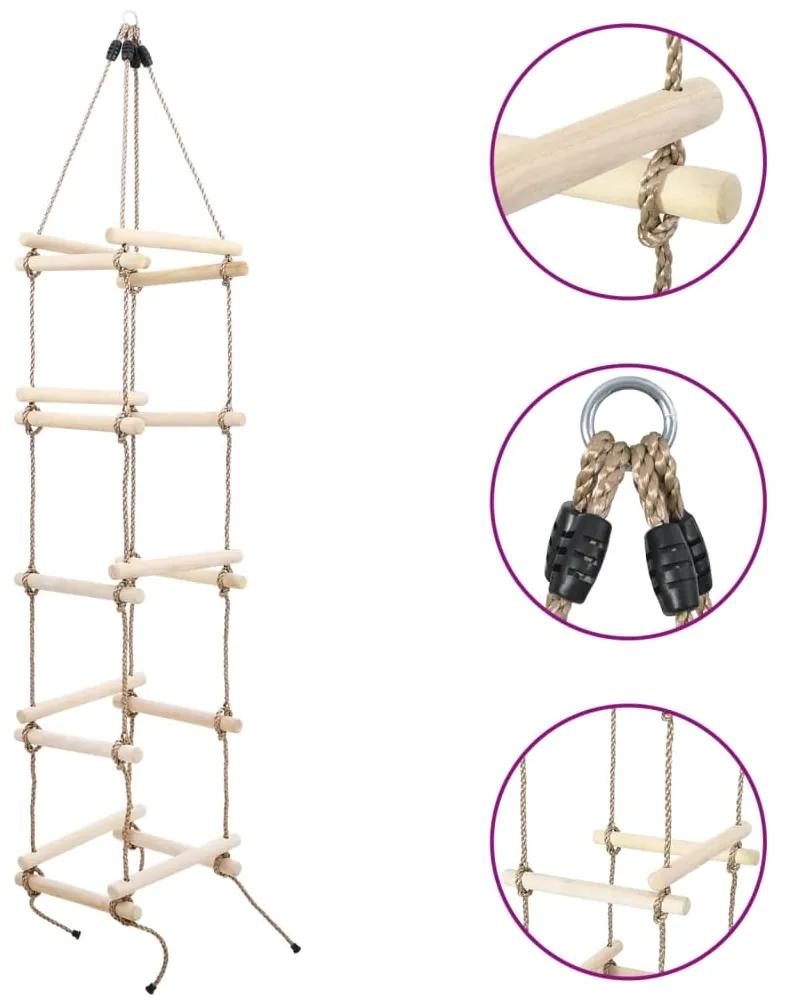 91802 vidaXL Escada de corda infantil 200 cm madeira