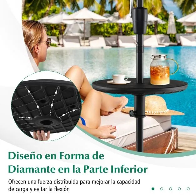 Mesa redonda de 50mm jardim para guarda-sol de 38mm Mesa de guarda-sol de madeira sintética portátil para pátio Piscina Praia Jardim Preta