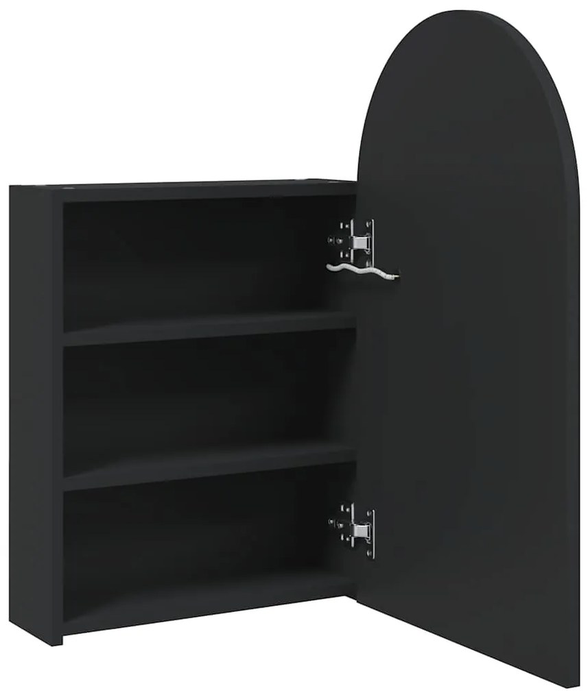 Armário espelhado arqueado p/ casa de banho c/ luz LED preto